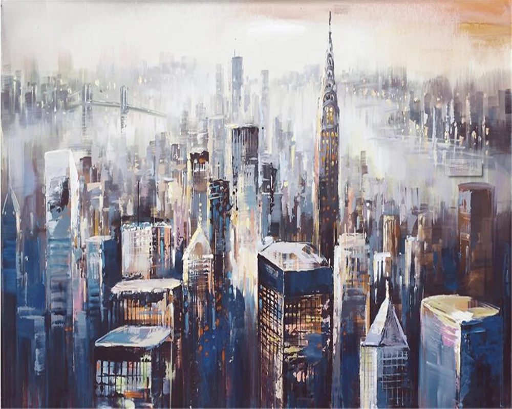 

Beibehang Custom Wallpaper New York City Landscape Oil Painting Living Room Bedroom TV Background Mural wallpaper for walls 3 d