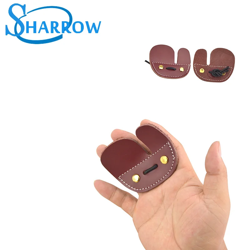 2Pcs Archery Finger Shield Protector Brown Cowhide Pad Right Hand Practice  Hand Guard Shooting Hunting Outdoor Accessories