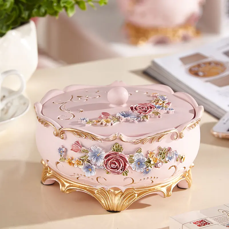 Classic ornate 3D rose flower pink blue ashtray Exquisite royal style home decor ashtray