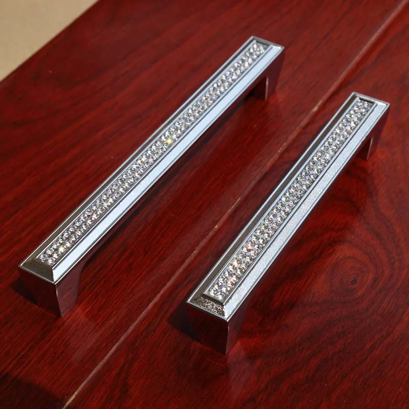 128mm 160mm Modern deluxe glass diamond wine cabinet wardrobe door handle silver gold drawer dresser handle 5