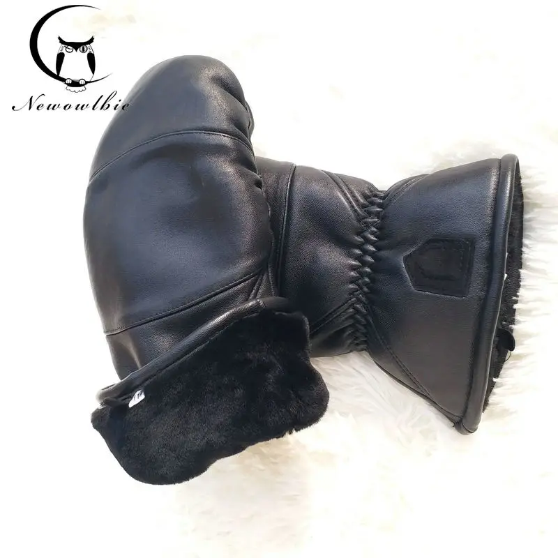 Guantes de boxeo de piel de oveja para hombre, Manoplas sin dedos para flexiones al aire libre, gruesas, cálidas, doble, para deporte, talla grande,