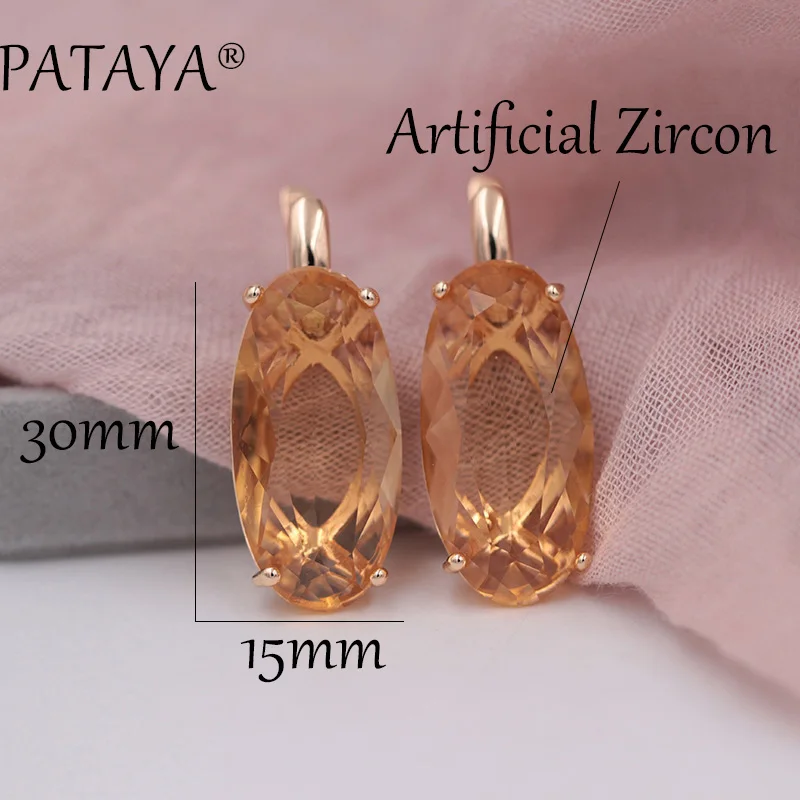 PATAYA New 585 Rose Gold Color Jewelry Sets Oval Artificial Cubic Zircon Big Dangle Earrings Ring Sets Women Vintage Jewelry Set