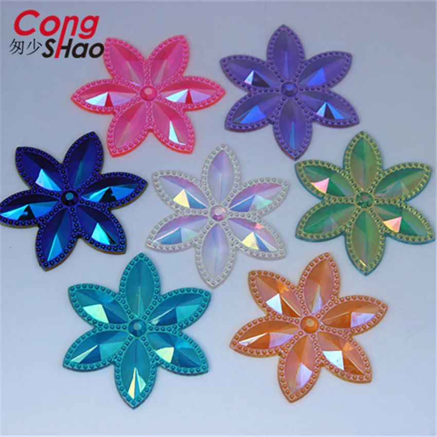 Cong Shao 30PCS 46mm Color AB  Flower  Acrylic Rhinestone appliq Stone Flatback  Beads  For Clothes Decoration Craft CS109