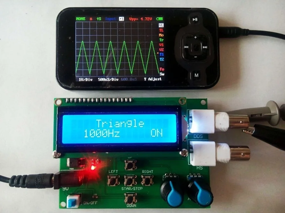 DDS Function Signal Generator Module Sawtooth Triangle Wave Sine Square Sawtooth Wave 1Hz-65534Hz DC 7V-9V LCD Display