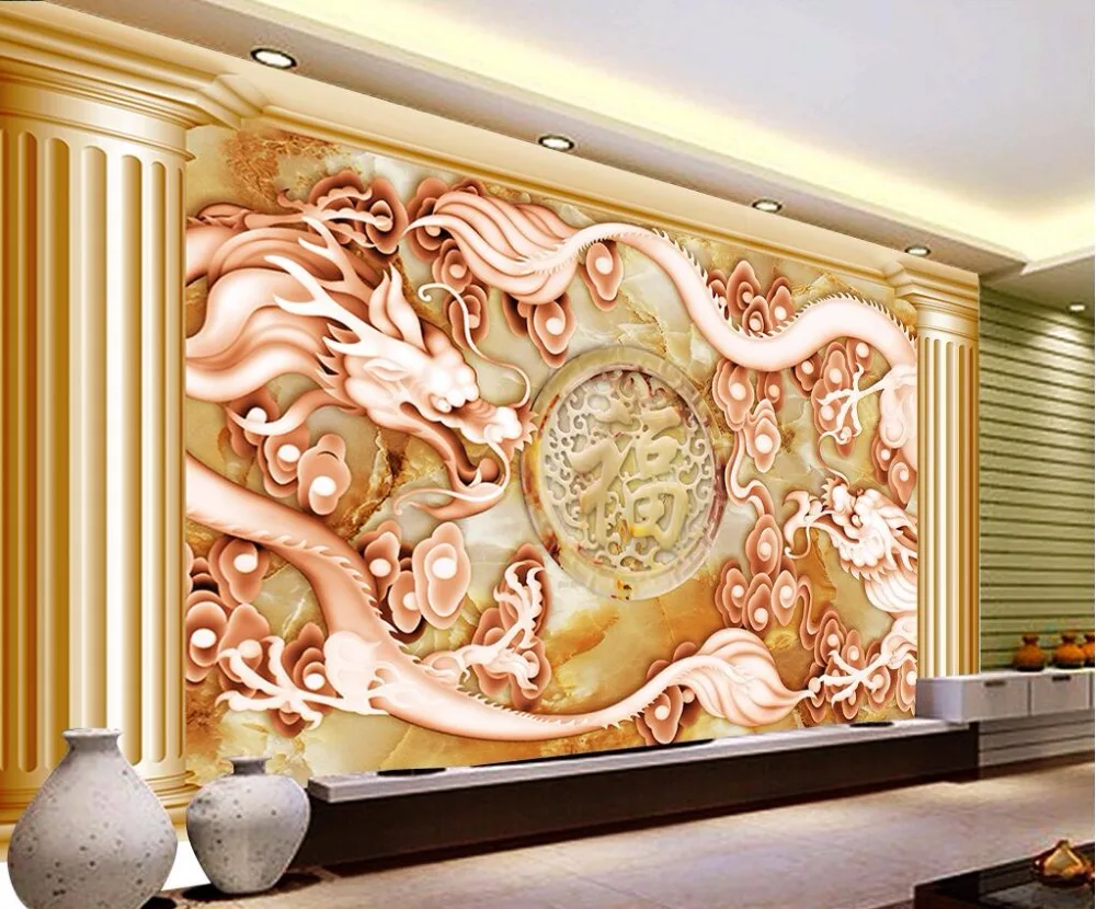 

Beibehang Custom Wallpaper European Retro Gold Dragon Roman Column 3D Relief Living Room Sofa TV Wall mural photo 3d wallpaper