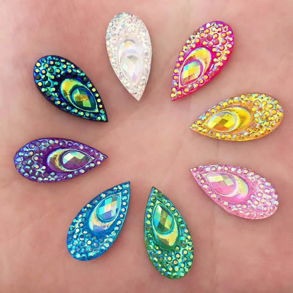 

40PCS Resin 10*20mm Teardrop Peacock eye Flat back rhinestone scrapbook Wedding Embellishment diy applique craft SK60*2