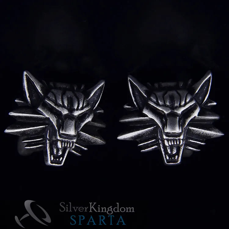 SPARTA Antic Silver Plated 3D Wizard Wolf  Head cufflinks men's Cuff Links + Free Shipping !!! metal buttons