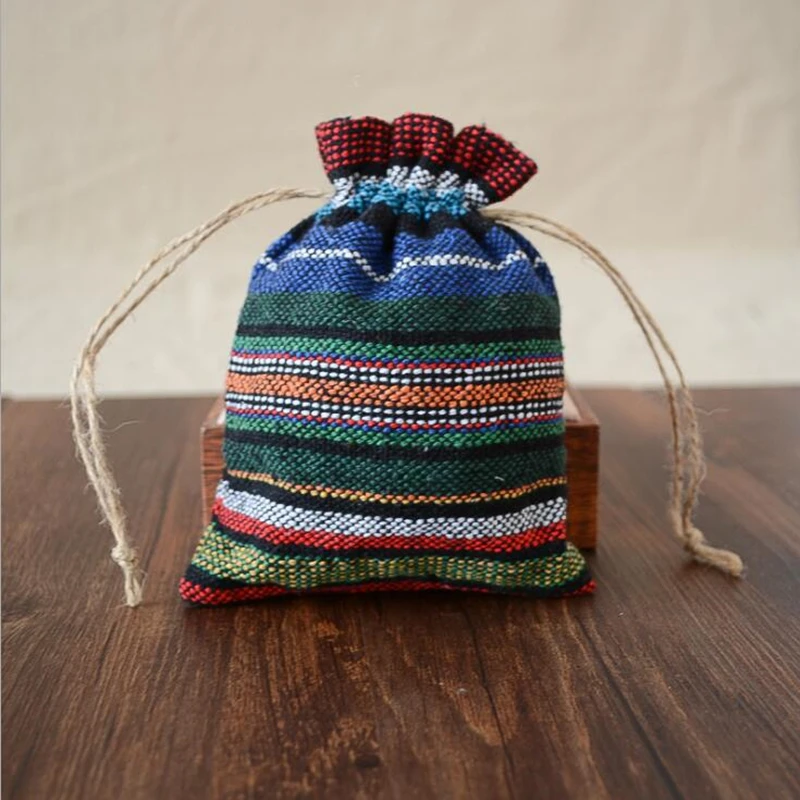 

11*15cmTribe ethnic stripe cotton Bag Drawstring cotton bags Gift Candy Beads Bags Wedding Decor 100pcs