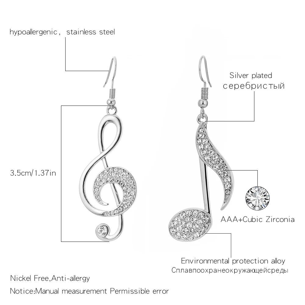 Big Music Note Drop Earrings for Women Elegant Crystal Gold Note Geometric Earrings Color Asymmetry Fashion Jewelry 2019 Gift