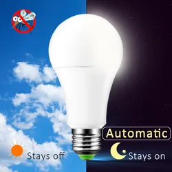 85-265V E27 żarówka lampy czujnik LED IP44 10W 15W automatyczna od zmierzchu do świtu LED dzienna żarówka lampka nocna z czujnikiem do dom ganek korytarza