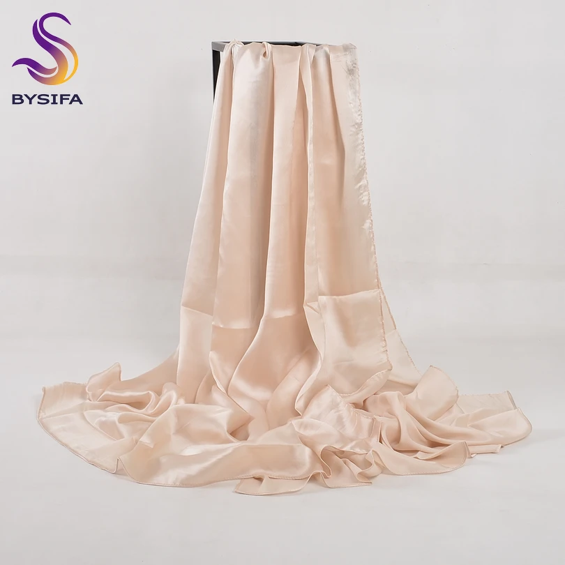 [BYSIFA] Chinese Silk Scarf Winter Women Long Satin Scarf Shawl Luxury Wine Red Scarves Simple Muslim Plain Head Scarf 180*90cm