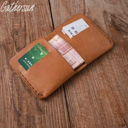 Original Design Handmade Genuine Leather Vintage Small Mini Wallets For Men Real Leather Simple Wallet Male Brief Paragraph