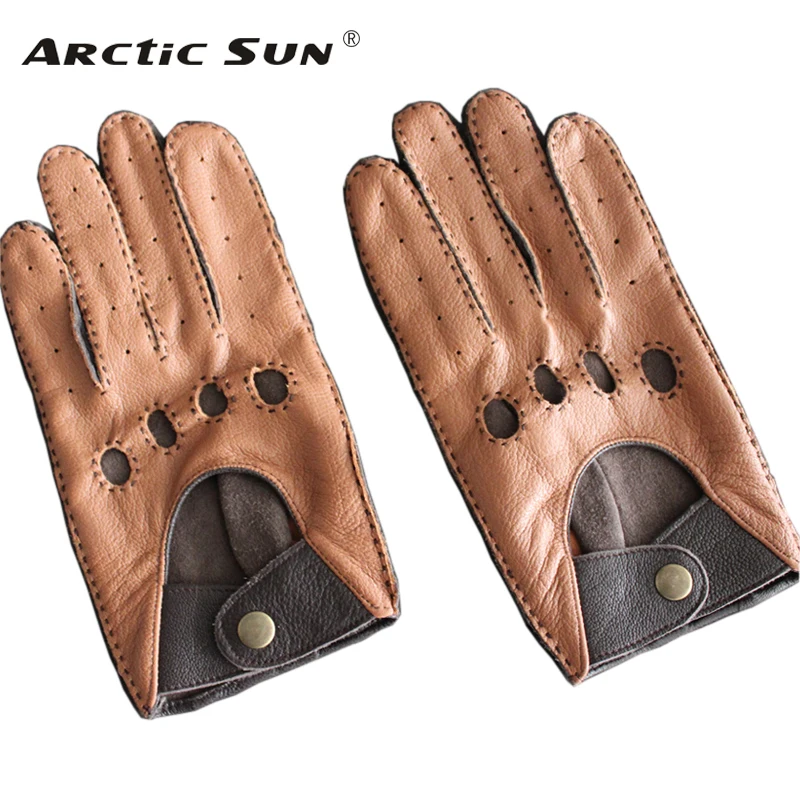 Men\'s Genuine Leather Gloves Male Breathable Fashion Classic Goatskin Unlined Thin Spring Summer Driving Mittens TB15