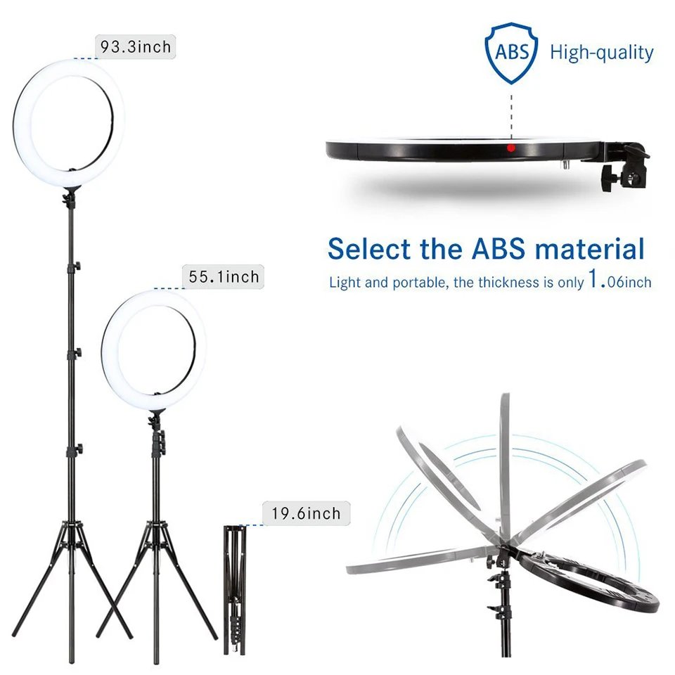 Zomei 18 Inch Vòng LED Ánh Sáng Mờ Chụp Ảnh Chiếu Sáng Phòng Thu Video 3200-5600K Cho Điện Thoại Trang Điểm Sống youtube Chân Dung