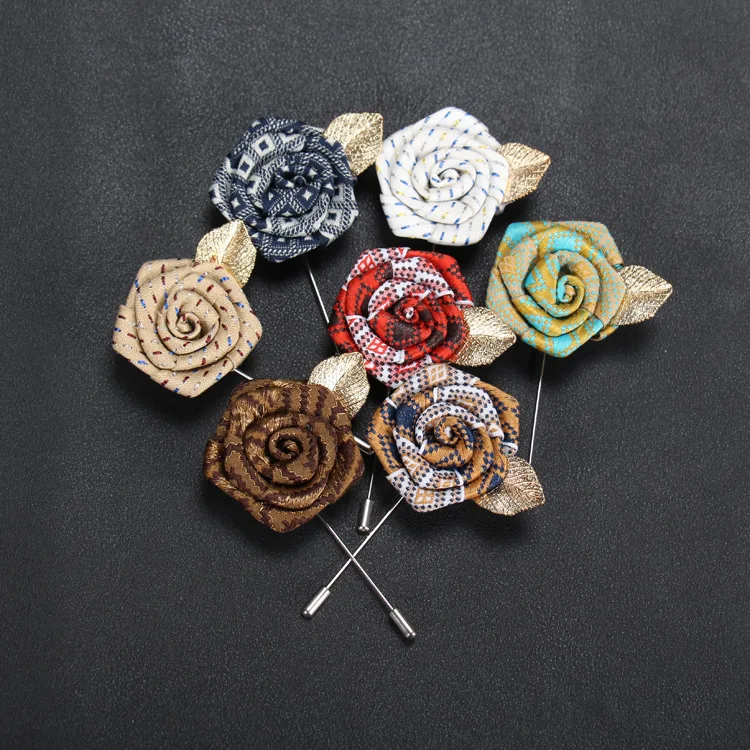 20 pcs/lot , Men's Handmade Fabric Rose Flower Lapel Pin Boutonniere Gifts