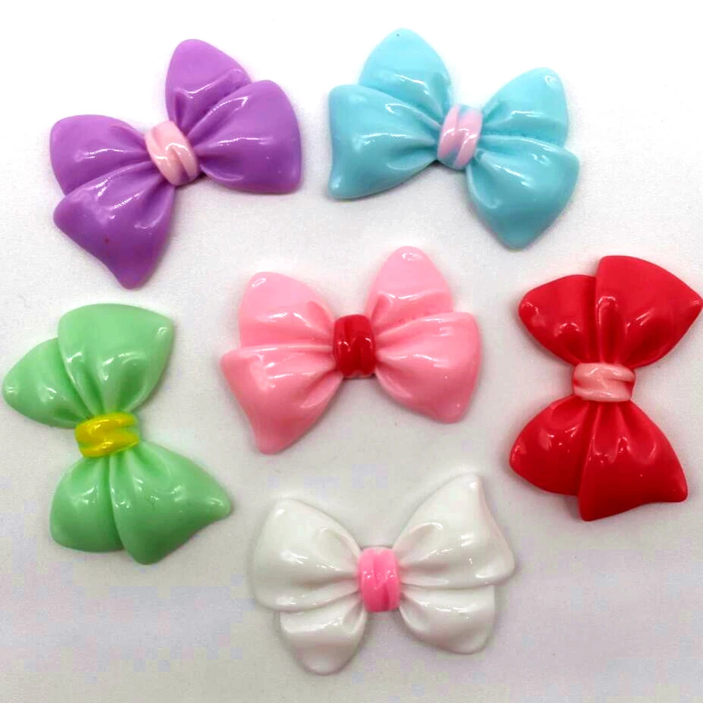 New 23*33mm Bow Resin 10pcs DIY Handmade Material Home Decor Accessories Colorful mix Cute Wholesale