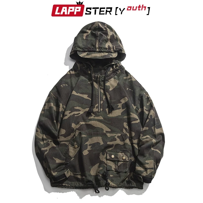 LAPPSTER Men Camouflage Streetwear Hooded Sweatshirts Hoodies 2023 Hip Hop Pockets Harajuku Hoodies Autumn Cotton Hoodies 2XL