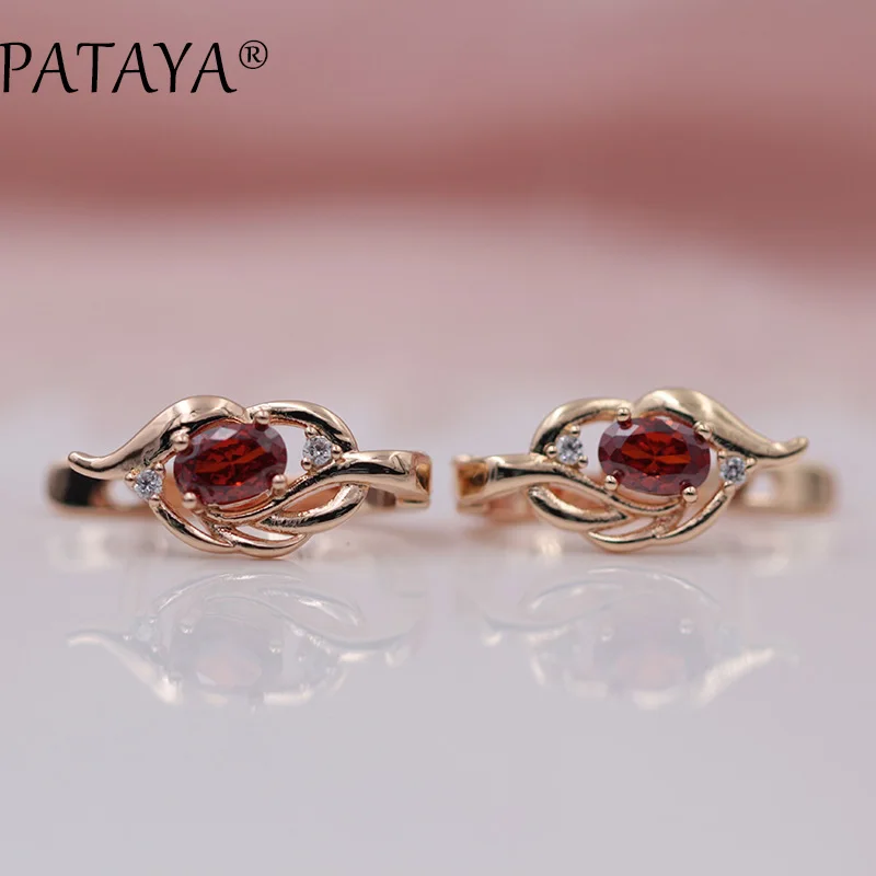 PATAYA New Arrivals 585 Rose Gold Color ​Natural Zircon Vintage Dangle Earrings Women Fine Jewelry Short Eardrop Accessories