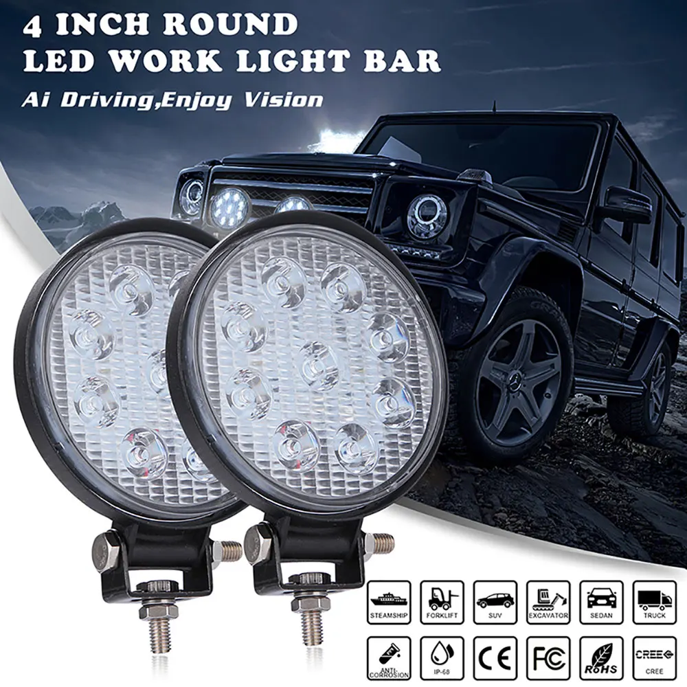 Światło robocze Led 27W 6500K światło do jazdy Led wodoodporne okrągłe Led reflektor do samochodu Offroad 4x4 SUV ATV motocykl Auto reflektor