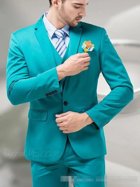 Costume de marié vert bleu turquoise à revers cranté pour homme, idéal pour mariage et dîner (Veste+