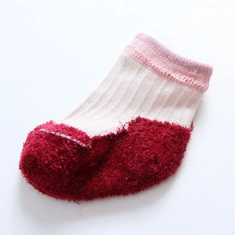 0-1/1-2 Y one Pair Autumn Winter Fashion Baby Girl Boy Cotton Socks Coral Fleece Soles Warm Toddler Newborn Socks 6 Colors