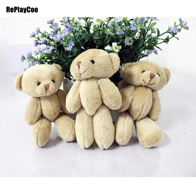 50pcs/lot Mini Teddy Bear Stuffed Plush Toys 12cm Small Bear brown Stuffed Toys pelucia Pendant Kids Birthday GiftDecor 044