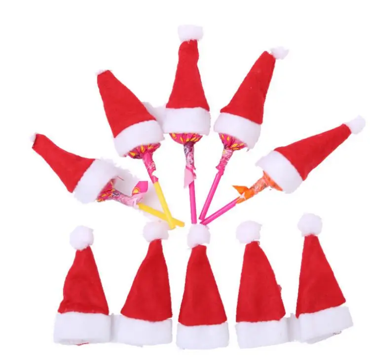 Mini Santa Claus Hats for Lollipop Christmas Party Holiday Lollypop Top Topper Wine Bottle Doll Decor Cap Tableware Cover GIFT