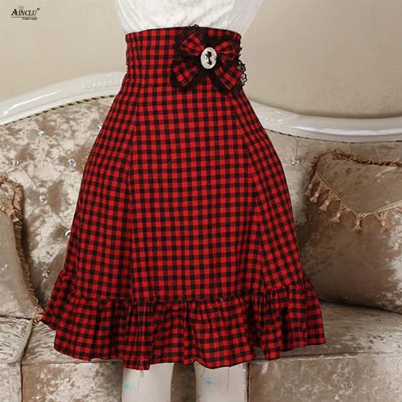 Aanpassen Cosplay Zomer Rokken 2018 Rode Plaid Classic Lolita Kant Rokken Womens Katoen Polyester Meisjes Hoge Taille Rokken