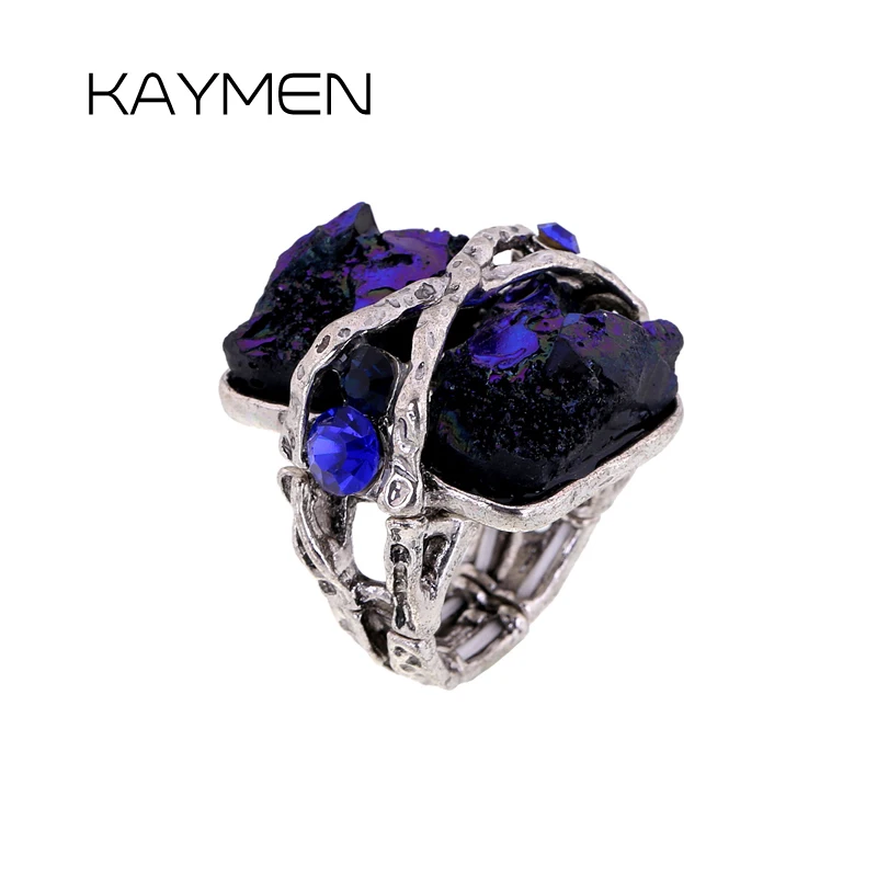 KAYMEN Luxurious Antique Bronze Statement Bohemian Crystal Ring for Women Wedding Engagement Party Accessories