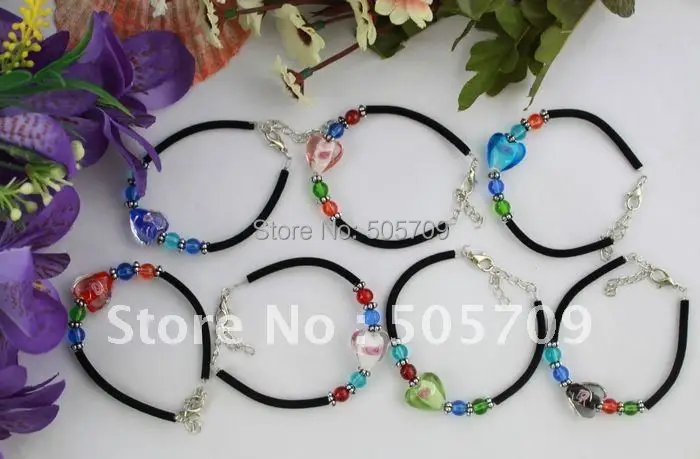 

28PCS Mix Colour Lampwork Heart Glass Velvet Bracelets #21735