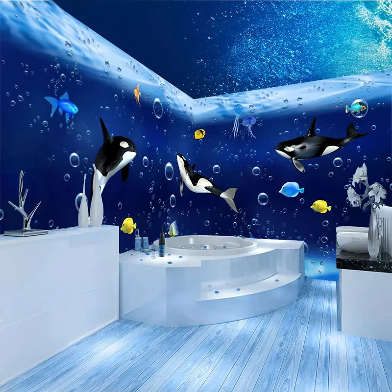 Photo Wallpaper 3D Stereo Cartoon Ocean Fish Murals Custom Any Size Bathroom Wall Paper PVC Self-Adhesive Waterproof Mural