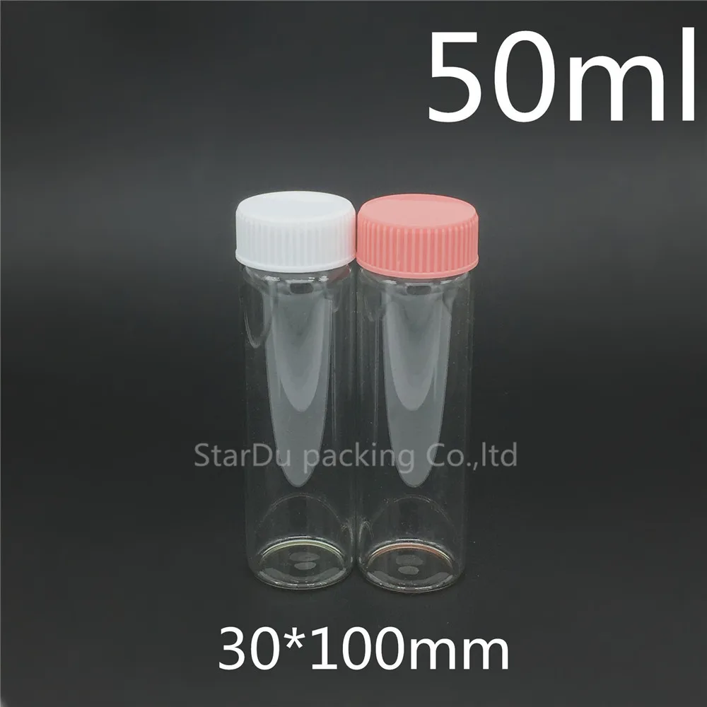 

Free Shipping 500pcs 30*100mm 50ml Screw Neck Glass Bottle With Plastic Cap For Vinegar Or alcohol,carft/storage Candy Bottle