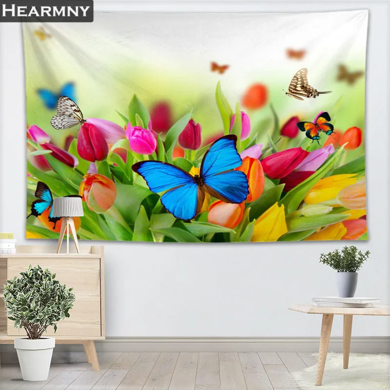 Flower And Butterfly Tapestry Wall Hanging Decor Tapestry Show Piece For Home Decoration Camping Tent Travel Sleeping Pad