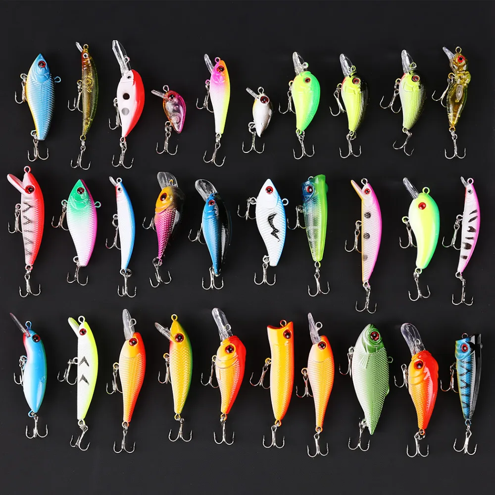 30pcs/lot Fishing Lures set 30 colors fishing bait Crankbaits Mixed Size fishing tackle Minnow Lures/Popper Lures/Crank Lures