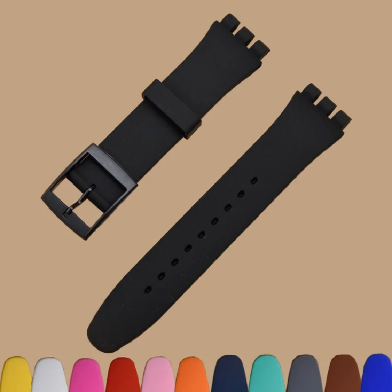 Seatopton borracha de silicone sólida 17mm 19mm 20mm para swatch acessórios de relógio militar pulseiras fivela de plástico