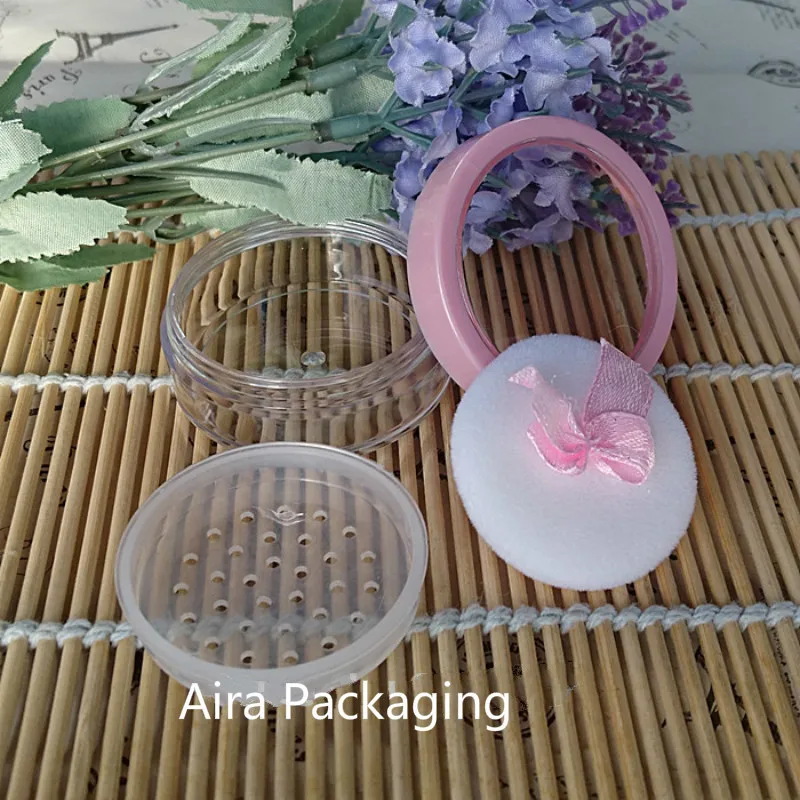 5G 40pcs/lot Clear Empty Loose Powder Case with Sifter Makeup Tool DIY Round Elegant Cosmetic Powder Container with Pink Cap