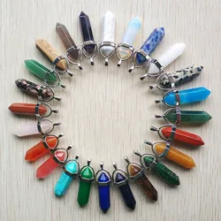 Wholesale 24pcs/lot good quality assorted natural stone mixed pillar charms chakra Pendants for necklaces making fast shipping