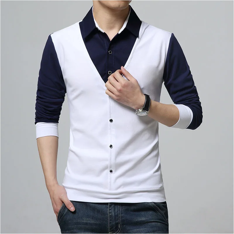 Brand New Spring Autumn Mens Polo Shirt Fashioh Fake Two Designer Clothing Cool Polos Men Long Sleeve Shirt Casual Business Male