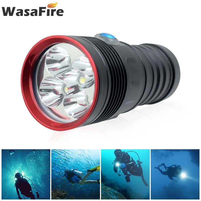 Wasafire Diving Flash Light 10000 Lumens 5*XM-L2 LED Dive Torch Powerful 18650 Flashlight Underwater 100m Waterproof For Hunting