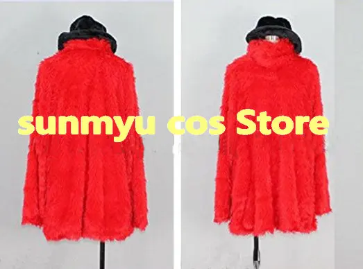 Rock Band Hide Matsumoto Hideto red fur top and black hat Cosplay Costume,Custom Size  Halloween Wholesale