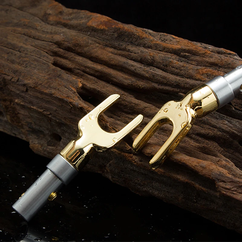 2PCS New Speaker Cable Y Plug Fork Spade Gold Plated Y Brass Plugs Audio Screw Connector Vintage Amplifier