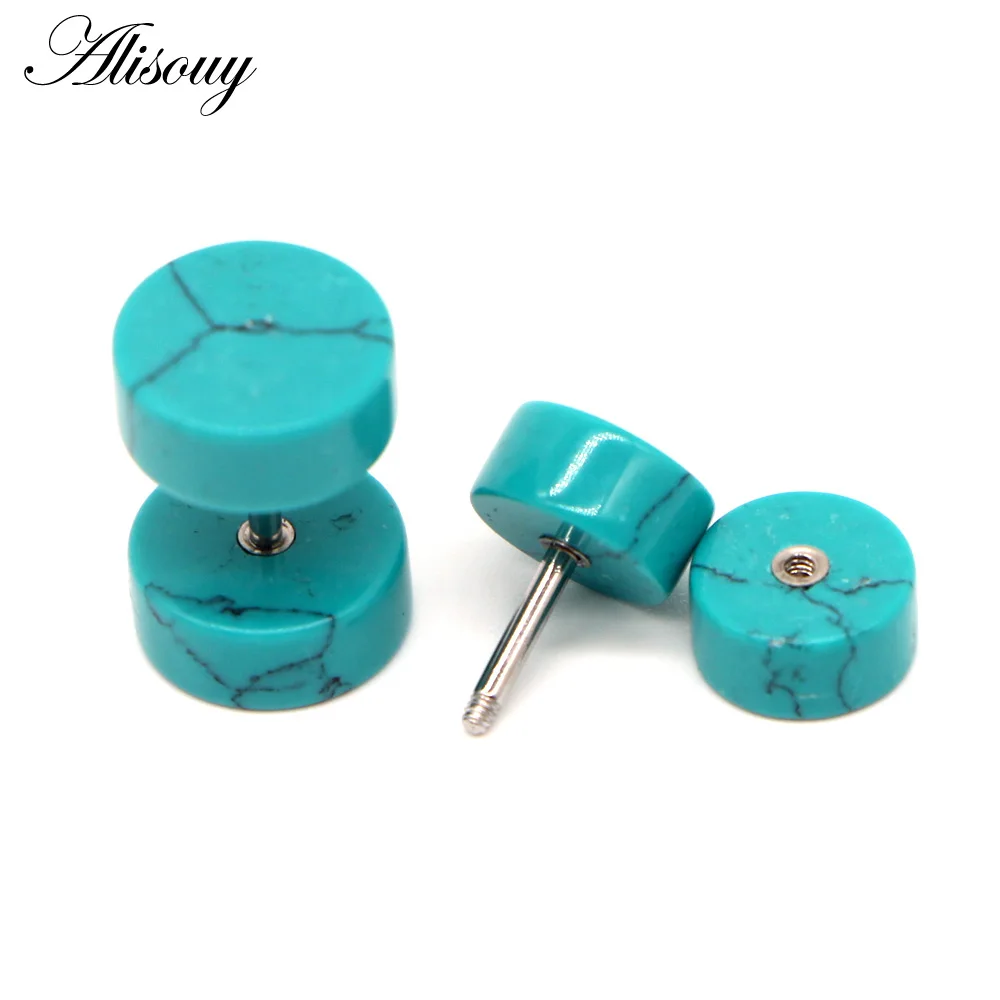 Alisouy 1PC Stone Fake Ear Plug Ear Tunnels Cartilage Piercing Studs Tragus punk Ear Stud Earrings Body Jewelry for men