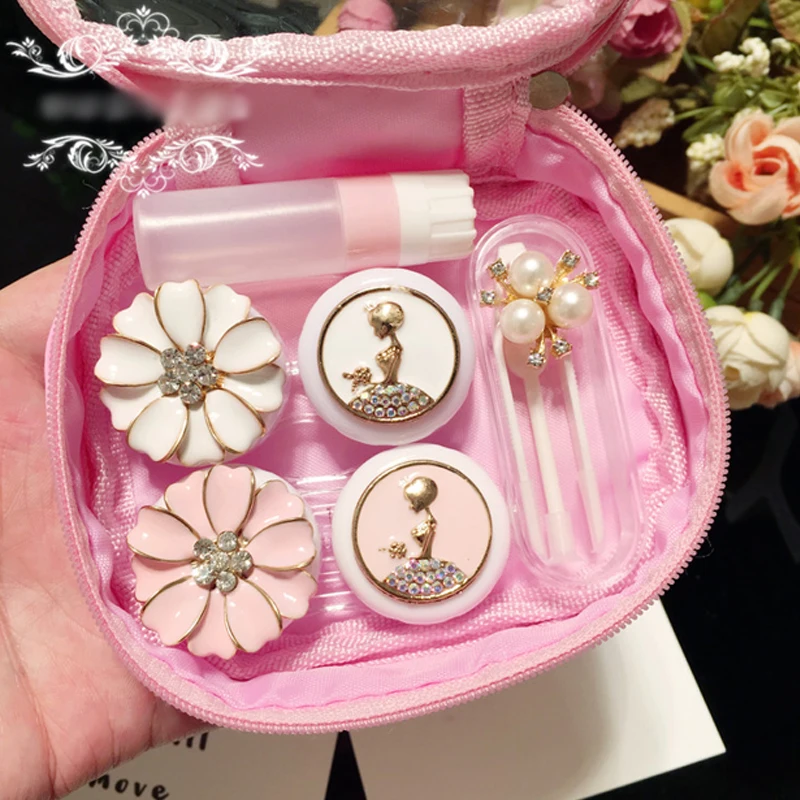 Fashion Cute Contact Lens Case Travel Kit For Women Flower And Beauty Handmade Contact Lens Box Contianer For Contact Lens