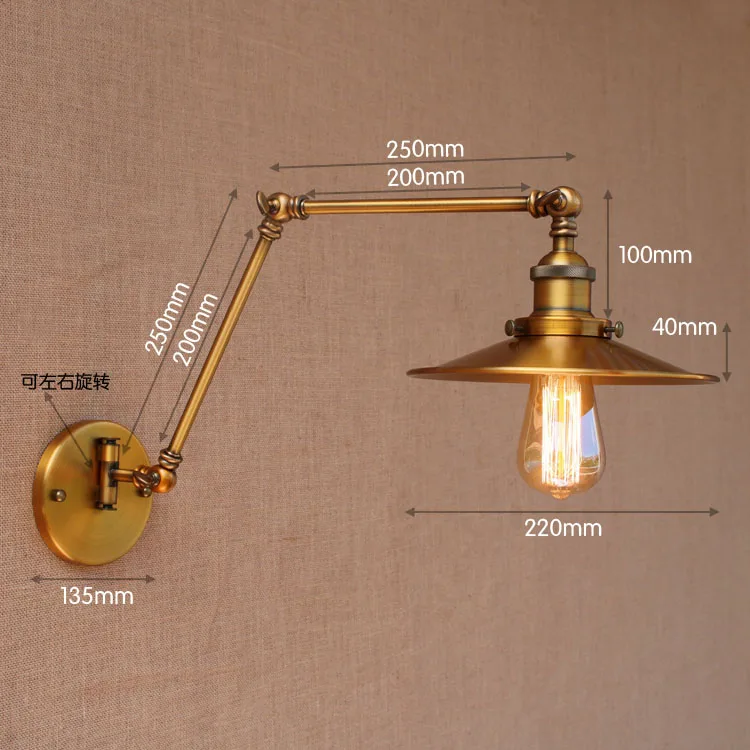 Copper Adjustable Long Swing Arm Wall Lamp Vintage Wandlamp Edison Loft Style Industrial Wall Sconce Applique Murale Luminaire