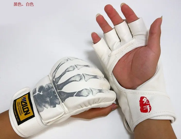 Pu Skull Sanshou Fighting Training Half Finger Sandbag Gloves Thai Boxing