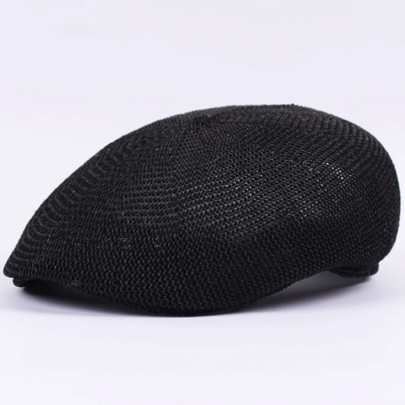 HT2326 Summer Sun Caps Men Breathable Straw Hats for Men Casual Advanced Forwader  Beret Caps Male Solid Flat Berets for Men