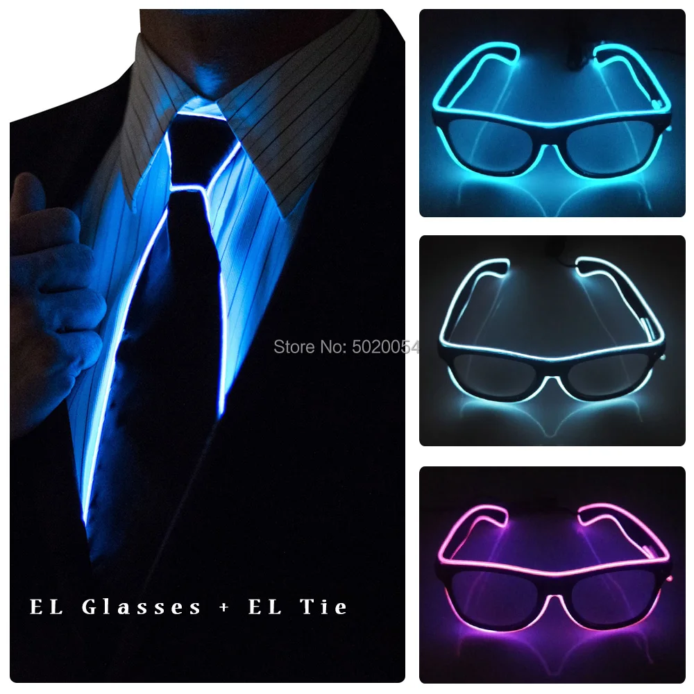 Dance Zeigen Kostüm Requisiten EL Draht Glowing Gläser Sonnenbrille Neon Leucht Led Männer Krawatten Licht Up Brillen Krawatte Kit