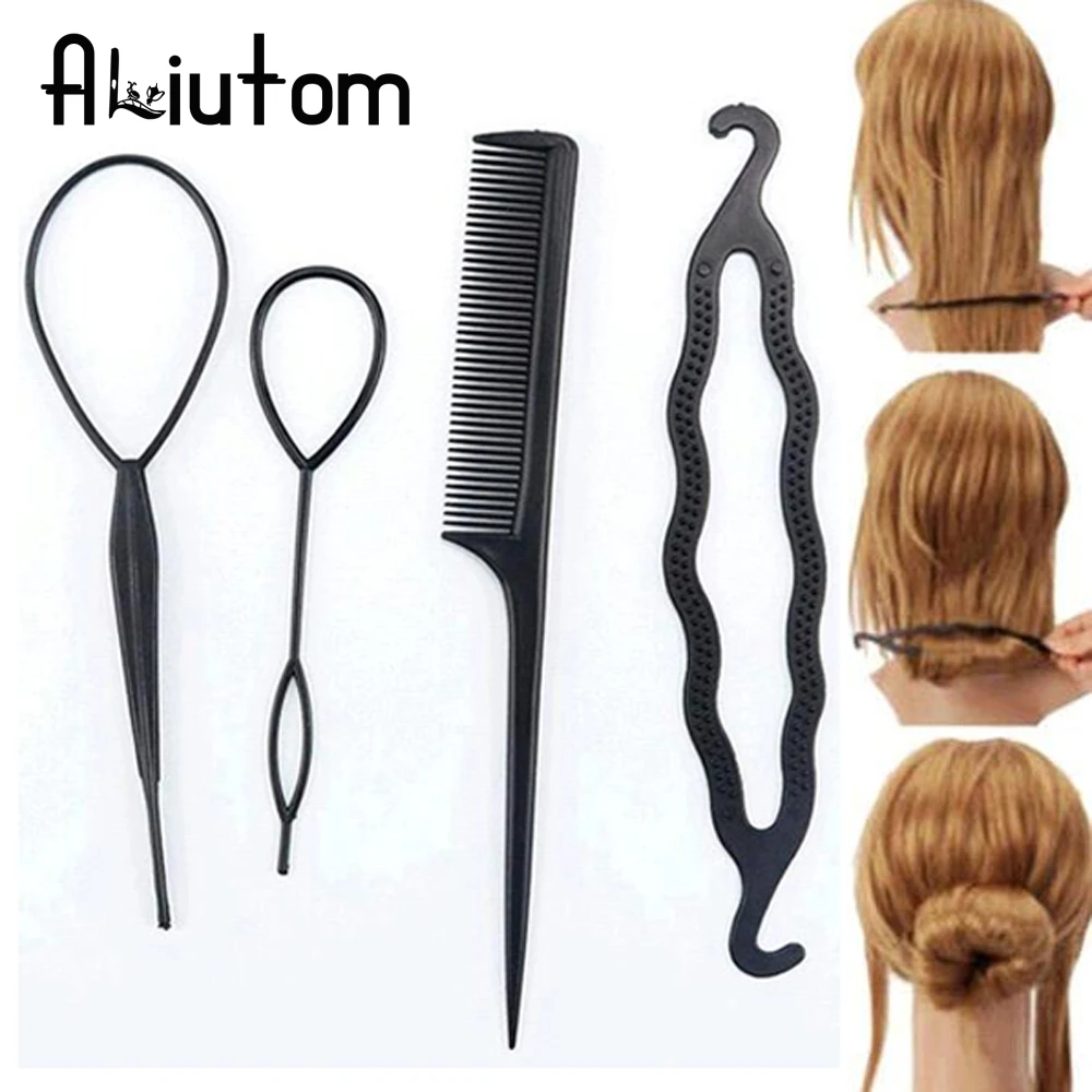 4Pcs/Set Black Plastic DIY Styling Tools Pull Hair Clips For Women Hairpins Comb Hair Bun Maker Dount Twist Hair Accessories