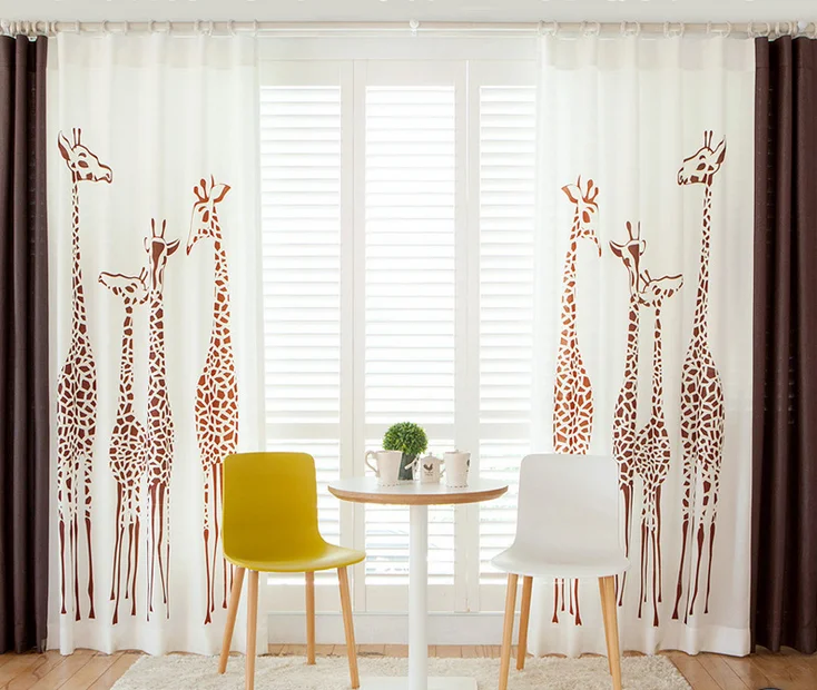

Linen Cloth Printing Curtain Cartoon Giraffe Large Pattern Half Shading Living Room Children Bedroom Fabric Curtain