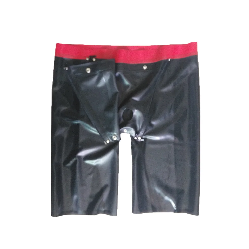 BEFITU Latex shorts  with snap and zipper fetish underpants codpiece customization sexy Pants Bermuda natural handmade